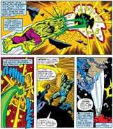 Hulk deflects gamma radiation back at the Galaxy Master, destroying him completely