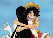 Luffy hugs Hancock at Marineford