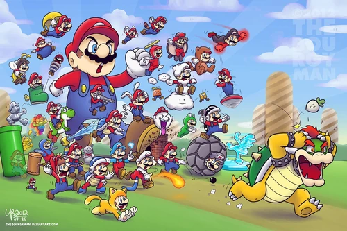 All Marios attack Bowser