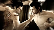Kiryu fighting against his longtime friend and sworn brother, Akira Nishikiyama