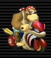 Funky Kong with the Flame Runner bike, the most popular combo in "Mario Kart Wii"