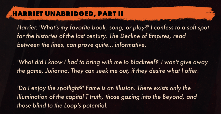 Harriet Unabridged, Part II | Deathloop Wiki | Fandom
