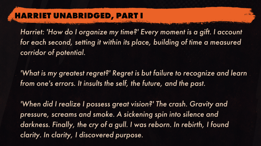 Harriet Unabridged, Part I | Deathloop Wiki | Fandom