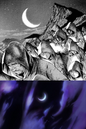 The crescent moon from the anime alluding to the cult's appearance in the manga