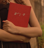 Misa Amane with a red notebook from the Death Note television drama