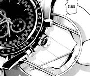 Showing the piece of the Death Note inside of Light's watch