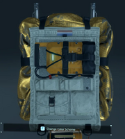 An horizontaly extra battery on Sam's backpack.