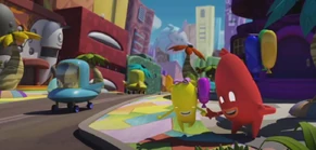 Handing out balloons.