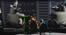 The Proffessor sees something and points up.