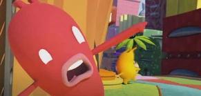 Pointing and screaming.