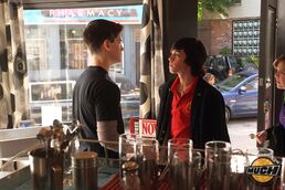 Eli & Clare In Their Degrassi uniforms At The Dot& Eli Looking Super Pissed At Fitz With Clare Close Behind Eli