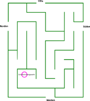 Schema des Hecken-Labyrinths im Garten von Tommys Villa