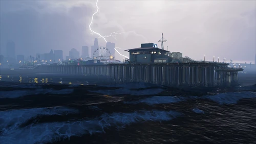 Die Küste von Los Santos während eines gewaltigen Sturms.