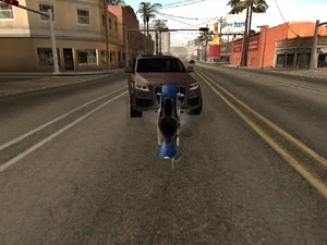 Ein im Boden gespawntes Motorrad