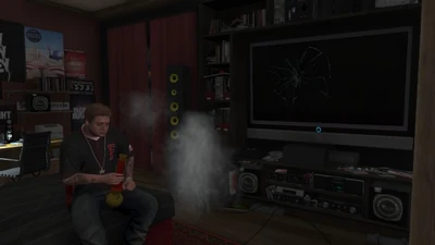 Jimmy mit seiner Bong in seinem Zimmer