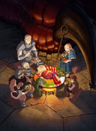 Laios' Party in the second Delicious in Dungeon key visual.