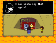 Susie defendiendo a Kris de Snowy y Monster Kid.