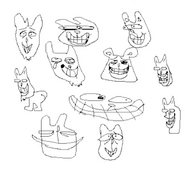 Concept art of Pizzapants's many facial expressions during the 6th Undertale anniversary stream.[2]