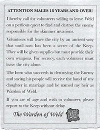 Notice for volunteers to leave Weld.