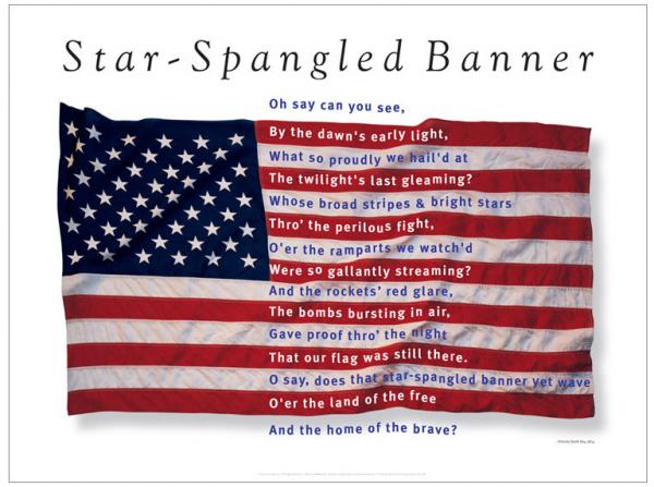 American Flag and Lyrics to Star Spangled Banner Poster for Sale