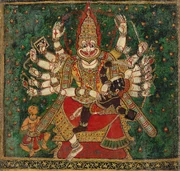 Narasimha slays Hiranyakashipu (a daityas) as Prahlada watches - 18th century - Artist Unknown