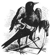 Caim in bird form as depicted in Collin de Plancy's Dictionnaire Infernal, 1863 edition.
