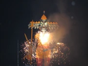 An Effigy of Ravana with burning sparklers on Dusshera. Dashehra Diwali Mela in Manchester, England, 2006.