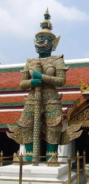 Thotsakan (Ravana)'s sculpture as a guardian of Wat Phra Kaew, Thailand