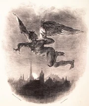 Mephistopheles flying over Wittenberg, in a lithograph by Eugène Delacroix.