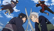 Tobirama und sein Vater kämpfen gegen Izuna und Tajima Uchiha