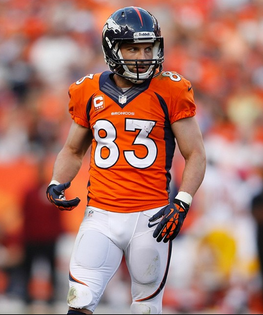 Wide receiver Wes Welker (83) during the AFC Championship playoff game –  Denver Broncos History