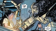 Ripley luchando contra la Reina Alien mientras Carter J. Burke las observa desde lejos