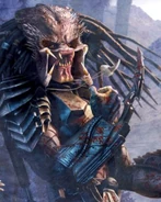 Un Depredador usando sus muñequeras en la novela de Predator: Turnabout