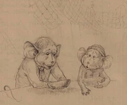 An early illustration from Robin Jarvis's sketchbook, showing Thomas and Woodget in The Lotus Parlour