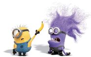 A normal minion with an evil minion.