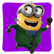 The Frankenstein Minion on the Minion Rush logo.