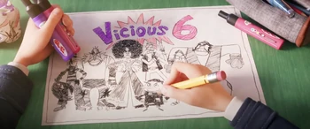 Belle Bottom and her team in Gru’s drawing.
