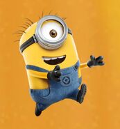 One eyed, short minion with slanted spiky hair (Despicable Me, Despicable Me 2, and Despicable Me 4)