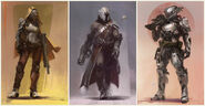 Concept art of Guardians. From left to right, Hunter, Warlock, and Titan.