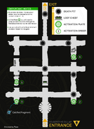 Map of Golgoroth's Cellar, including the entrance, exit, plates, and chest.