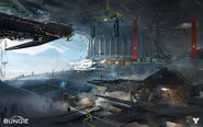 The Tower Hangar.jpg (749 KB) Concept art showing New Monarchy flags within the Tower's hangar bay.