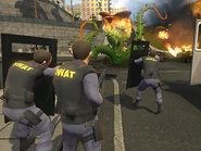 A S.W.A.T team fighting the Venus Human Trap.