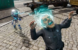 Crypto using Brain Extract on a Cop, causing his head to swell.