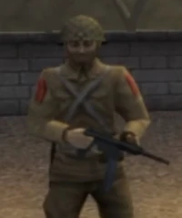 A Japanese Army soldier armed with a submachine gun.