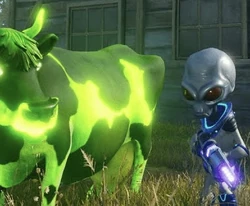Crypto and a Radioactive Cow from Destroy All Humans! Remake.