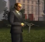 An MI6 agent armed with a submachine gun.
