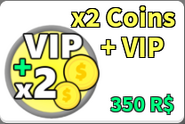 The image for the x2 Coins + VIP Gamepass