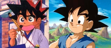 Yaiba (à droite) et Goku (à gauche) se ressemblent nettement, autant dans leur caractère que physique.