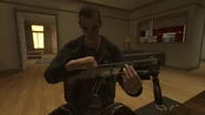 Stevie inspecting & cleaning his shotgun.