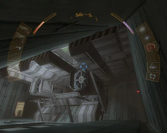 The underside of the Inclinator's elevator. Note the cloud of Biotoxic Gas through glass panels in the floor.